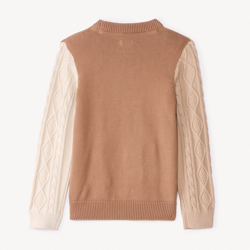 Pull manches longues tricolore en tricot torsade pour garçon  