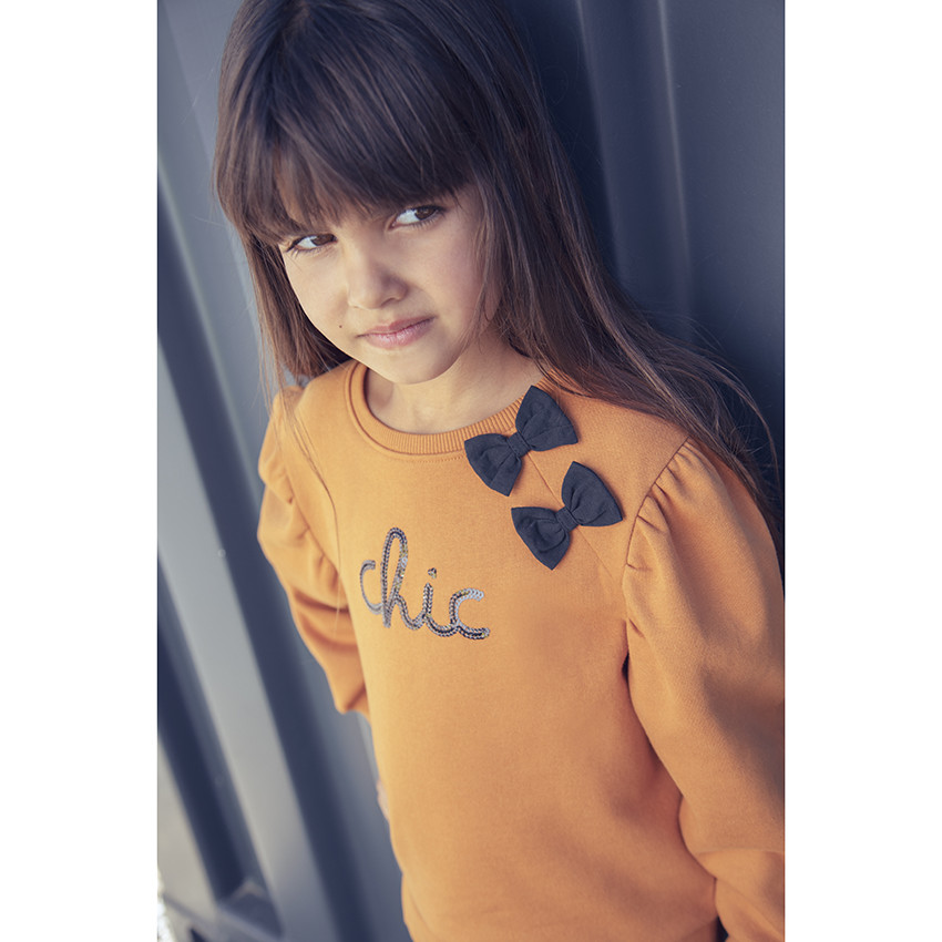 Φούτερ molleton ocre με φιόγκοι για κόριτσι 