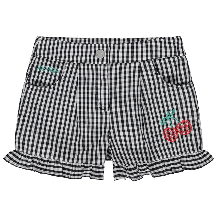 Σόρτς καρώ με βολάν και κέντημα κερασάκια 