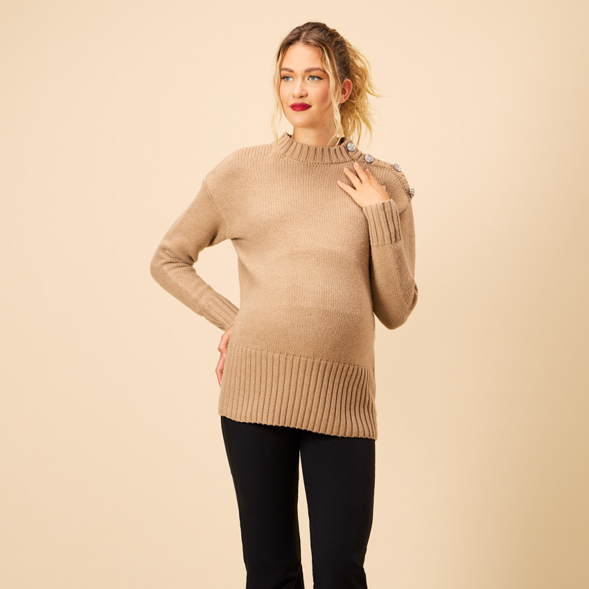 Κοντό πλεκτό πουλόβερ με στρας κουμπιά για γυναίκες 