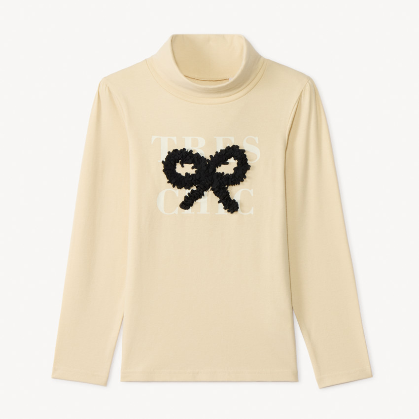 Sous-pull à col roulé et nœud effet pétales 3D pour fille 