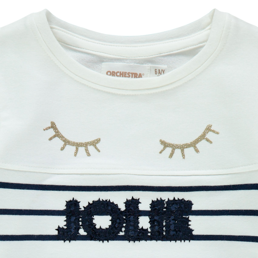 Marinière manches longues à rayures et yeux printés dorés 