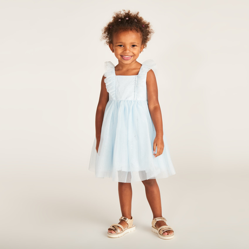 Φόρεμα από ελαστικό τούλι με χρυσόσκονη και φτερά για μωρό κορίτσι. 