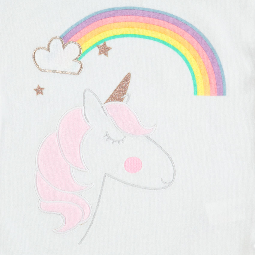 Βελουτέ πιτζάμα με κεντημένο μονόκερο και ουράνιο τόξο 