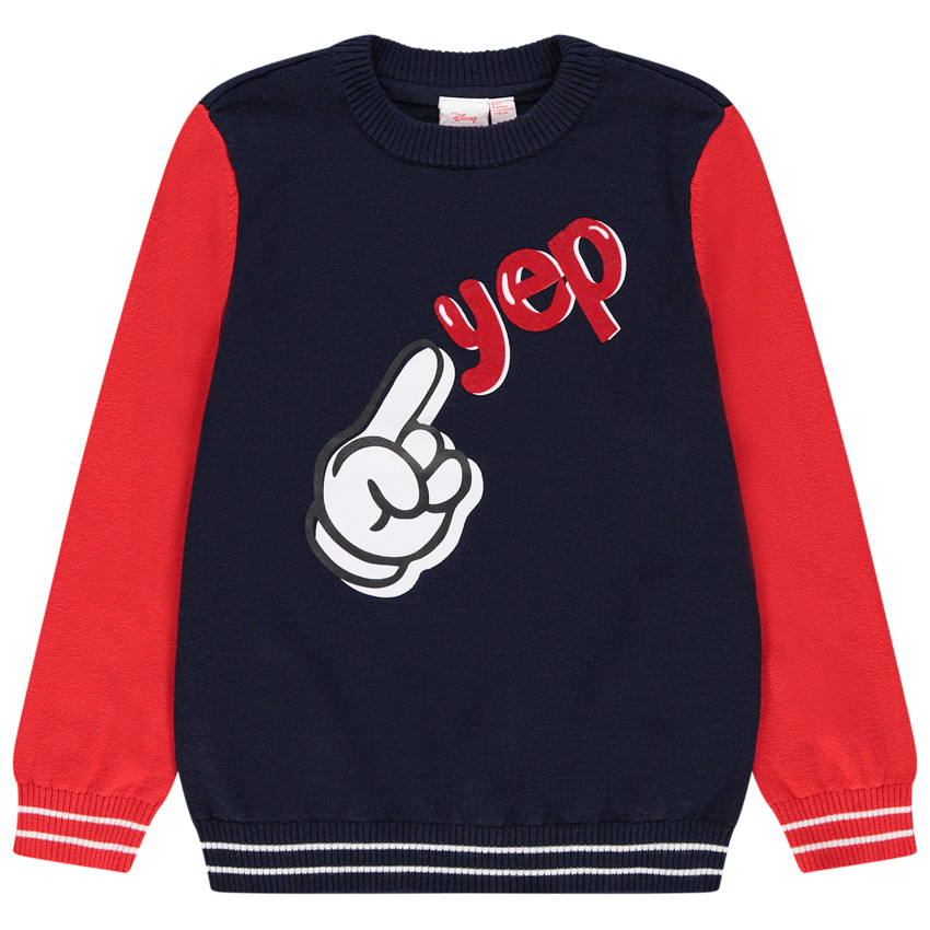 Πουλόβερ πλεκτό δίχρωμο τυπωμένο με το Mickey Disney 