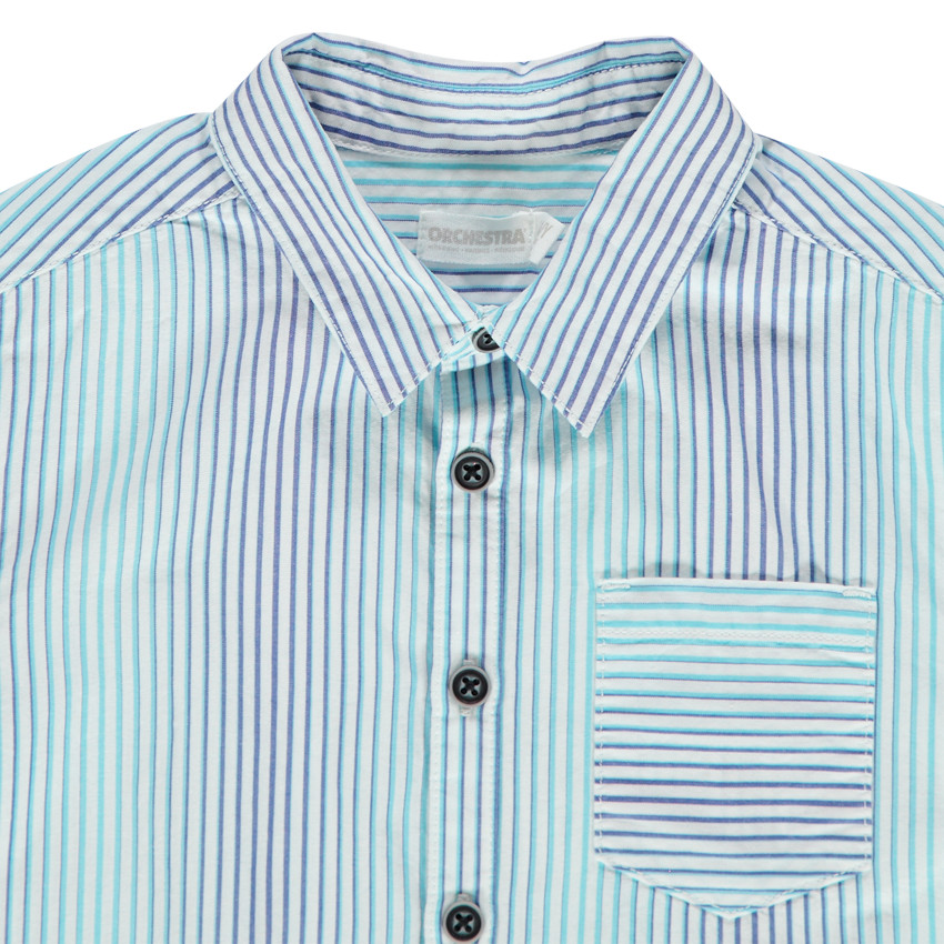 Πουκάμισο κοντομάνικο  με κάθετες ρίγες και τσέπη 