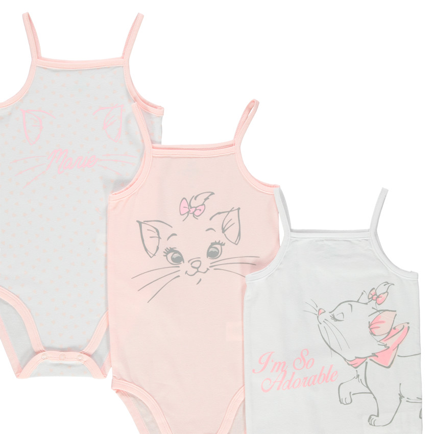 Σετ 3 bodies με λεπτές τιράντες και σχέδιο Marie Aristochats Disney 