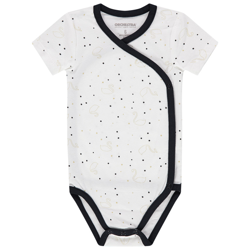 Σετ με 5 κοντομάνικα κορμάκια με στάμπα κύκνους 