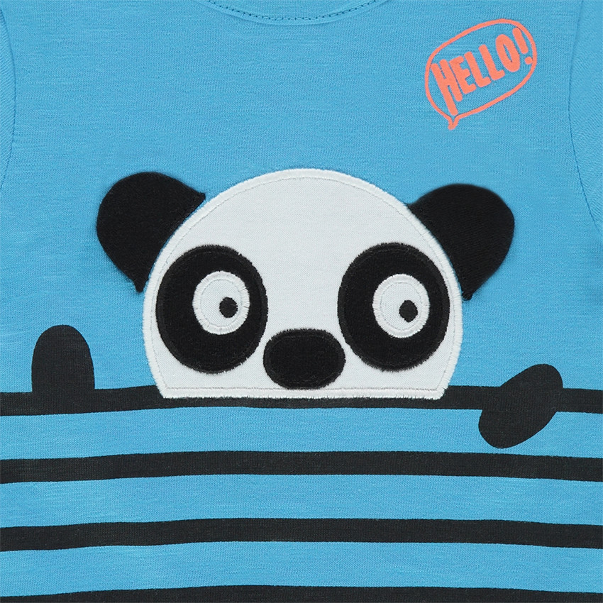 Κοντομάνικη ζέρσεϊ μπλούζα με ρίγες και ανάγλυφο πάντα 