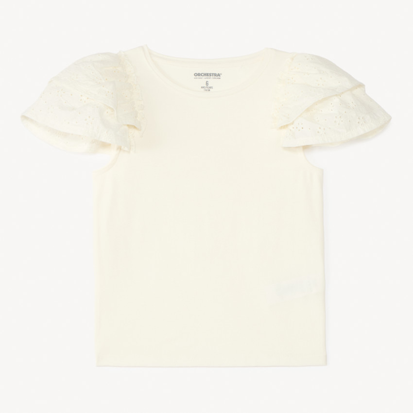 T-shirt με κοντό μανίκι από αγγλική κέντημα για κορίτσι 