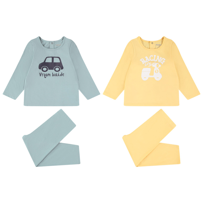 Lot de 2 pyjamas 2 pièces en jersey print véhicule pour bébé garçon 