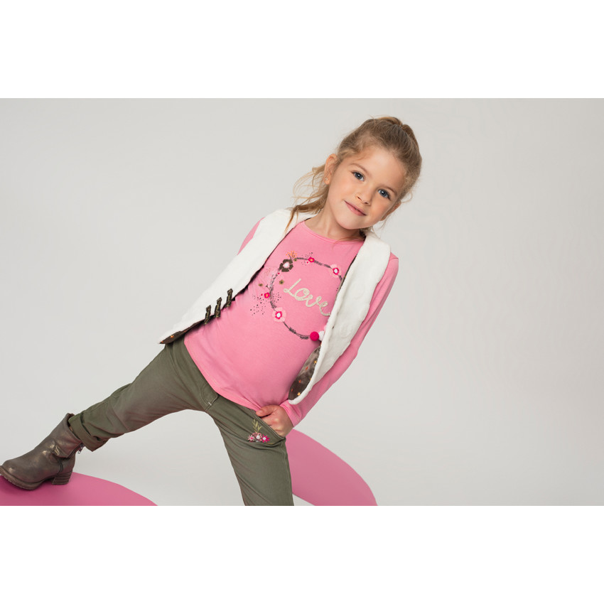 Μακρυμάνικη ζέρσεϊ μπλούζα με φλοράλ μοτίβο και φουντίτσες 