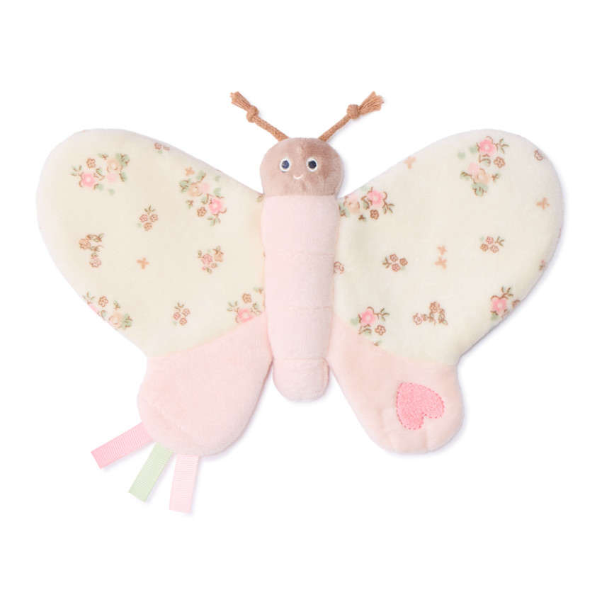 Doudou papillon avec ailes fleuris pour bébé fille  