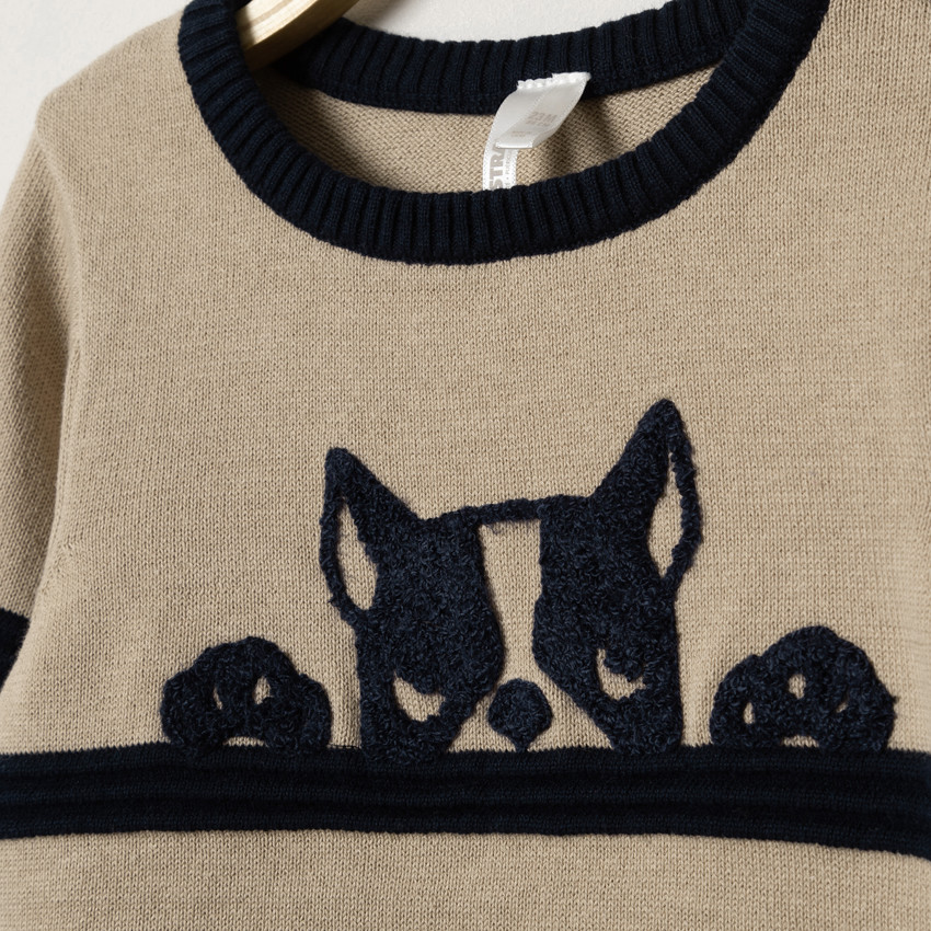 Pull en tricot à rayures et bouledogue  Additional Pull en tricot à rayures et bouledogue