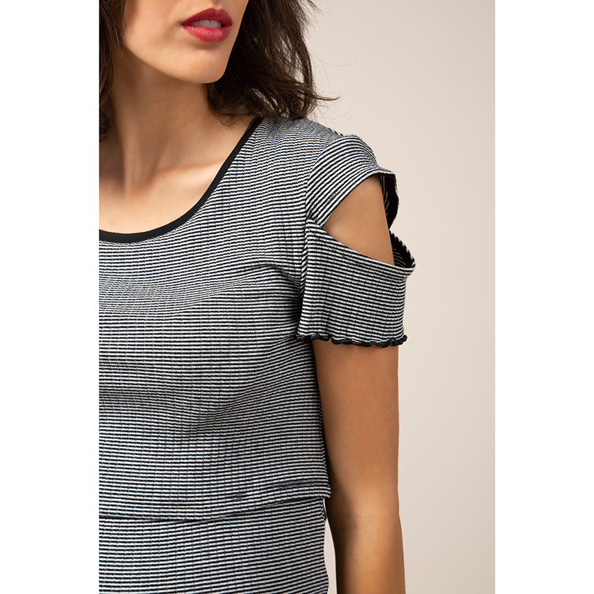 Κοντομάνικο ριγέ φόρεμα εγκυμοσύνης με ενσωματωμένο μπουστάκι 
