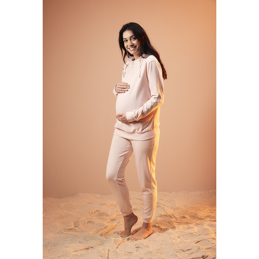 Φούτερ εγκυμοσύνης σε molleton μονόχρωμο με κουκούλα 