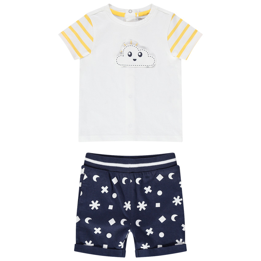 Σύνολο κοντομάνικη μπλούζα με σύννεφο και εμπριμέ βερμούδα 