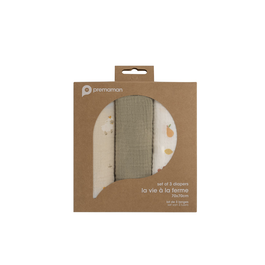 Συσκευασία 3 πάνες γάζας 70 x 70 εκ. La Vie à la Ferme 