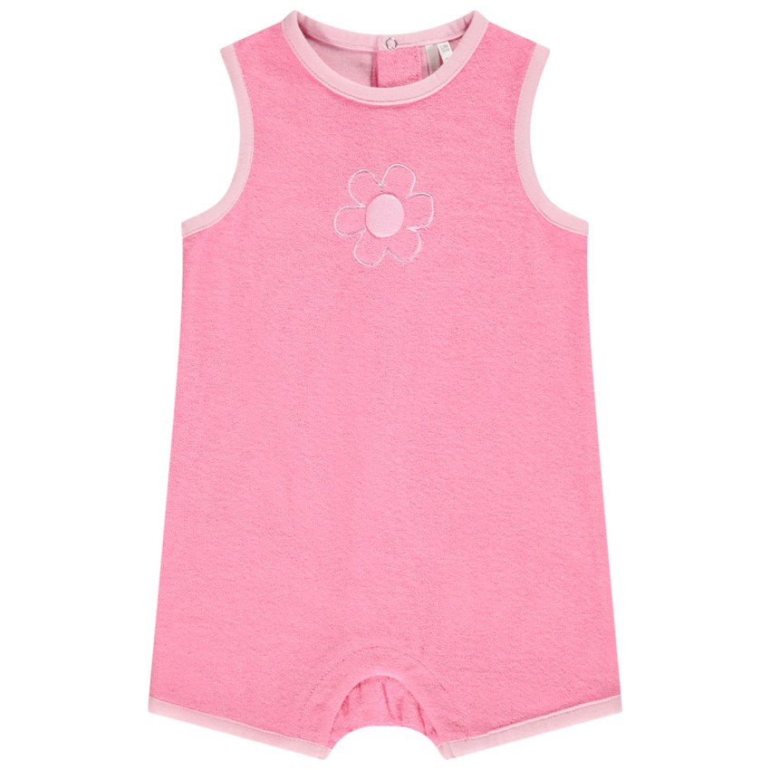 Κοντή φόρμα από σφουγγάρι με κέντημα λουλούδι για bebe κορίτσι 