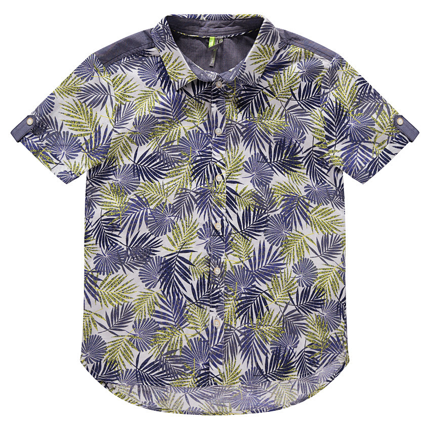 Κοντομάνικο πουκάμισο με εμπριμέ μοτίβο φύλλα 