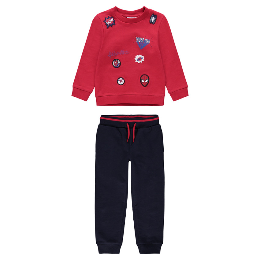 Δίχρωμη φόρμα από φανέλα με απλικέ σήματα Spiderman της ©Marvel 