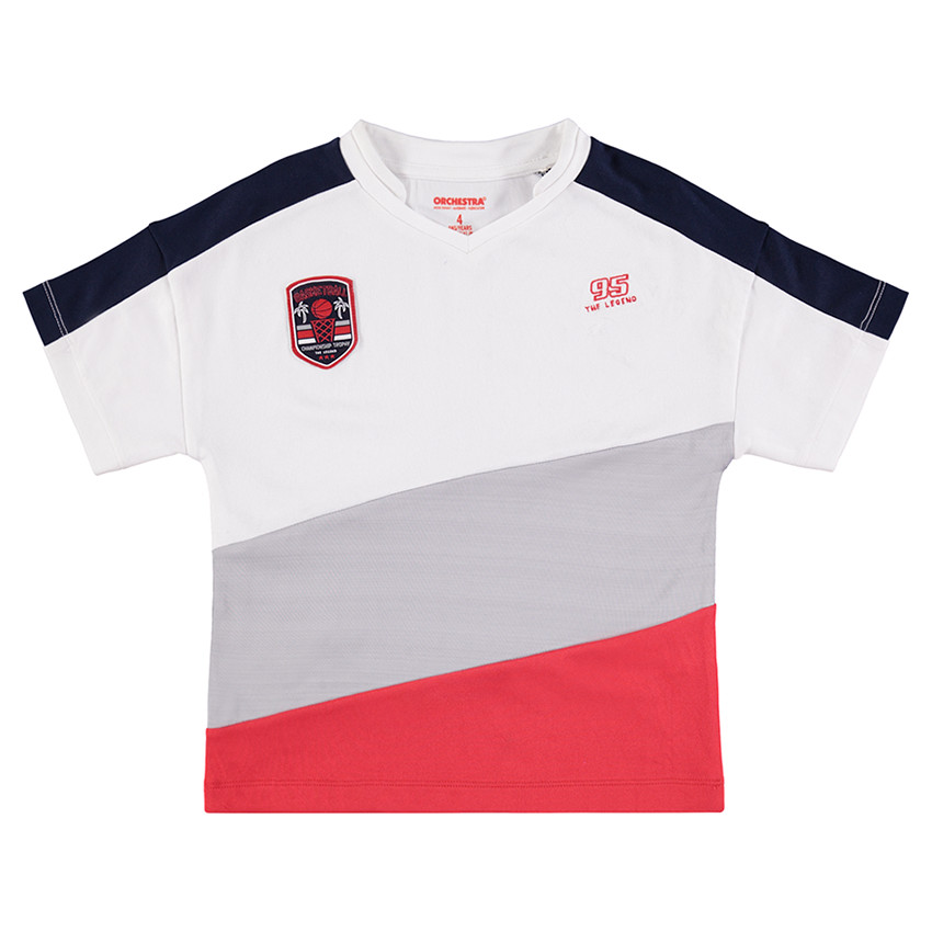 Κοντομάνικη μπλούζα με φαρδιές λωρίδες σε αντίθεση 