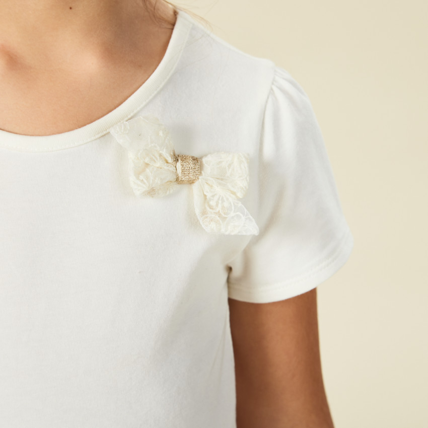 Γιορτινό φόρεμα κοντά μανίκια με εφέ 2 σε 1 από τούλι με κέντημα για κορίτσι 