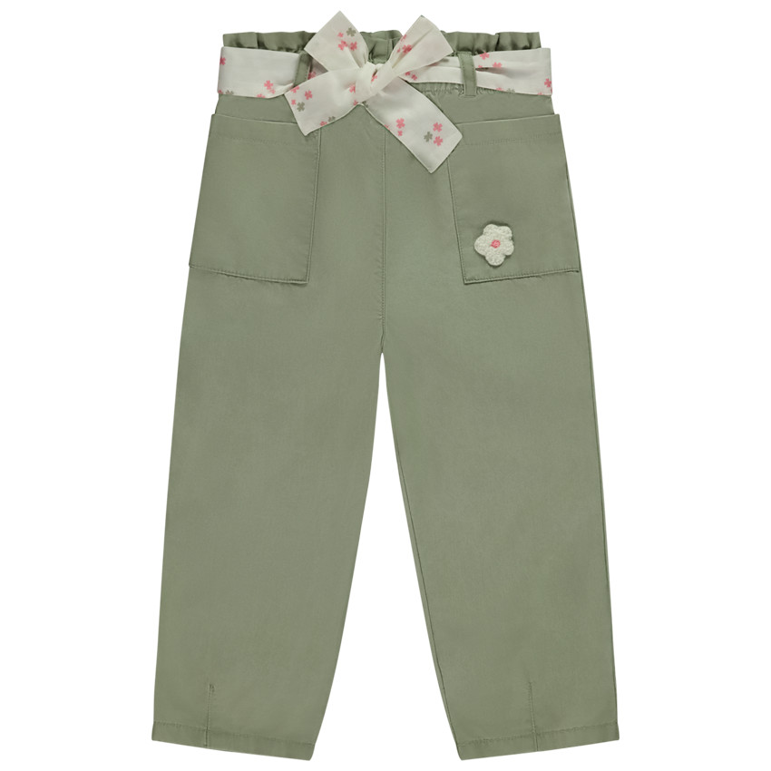 Παντελόνι με ζώνη που δένεται και patch λουλούδι για bebe κορίτσι 