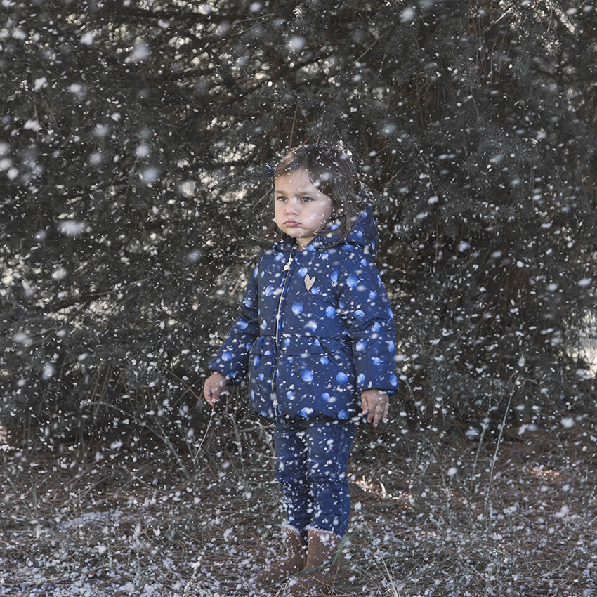 Doudoune à capuche imprimée pois doublée sherpa 