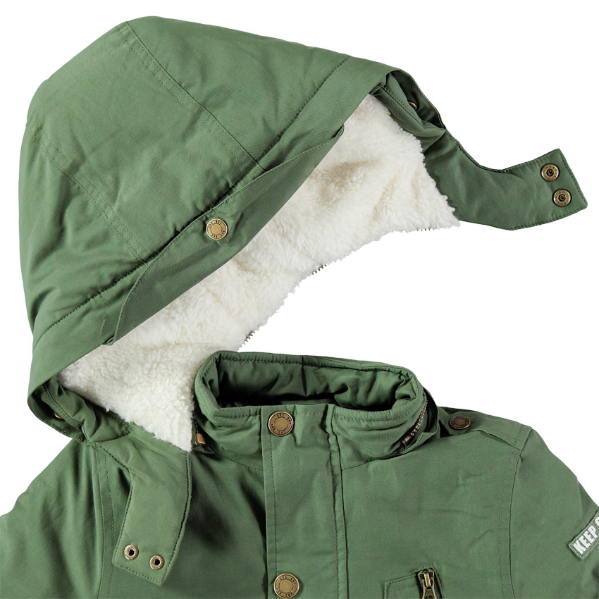 Υφασμάτινο παρκά με επένδυση από sherpa, αφαιρούμενη κουκούλα και τσέπες 