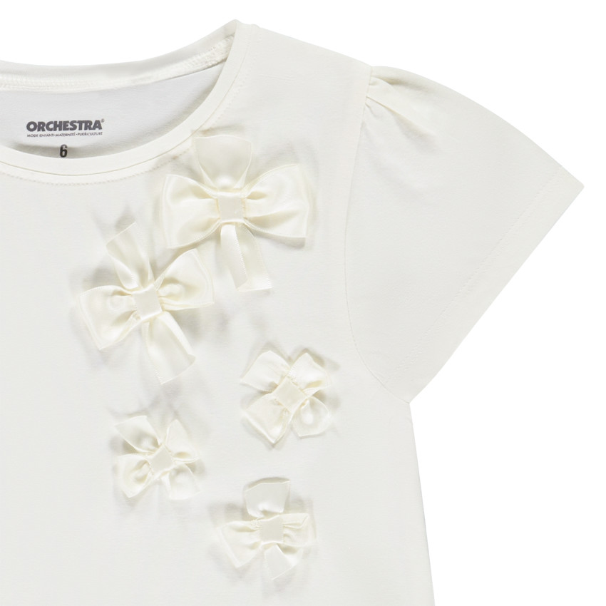 Κοντομάνικο μπλουζάκι μονόχρωμο με φιόγκο για κορίτσι 