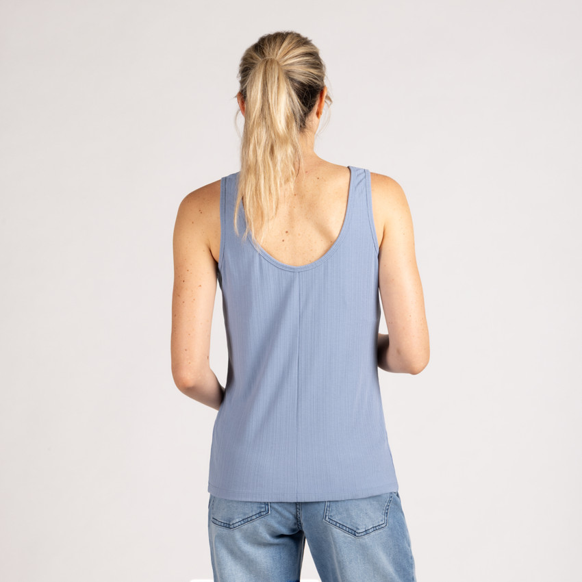 Μπλουζάκι αμάνικο κοτλέ μονόχρωμο για γυναίκες 