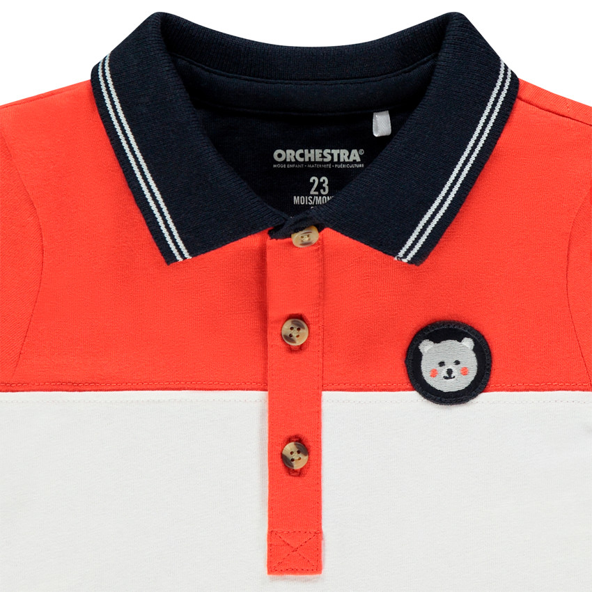 Polo manches courtes tricolore en coton badge ourson 