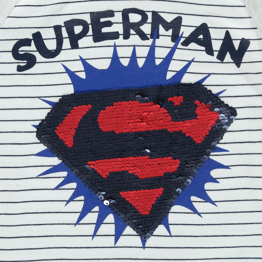 Μακρυμάνικη μπλούζα με ρίγες και λογότυπο Superman από «μαγικές» πούλιες Main Μακρυμάνικη μπλούζα με ρίγες και λογότυπο Superman από «μαγικές» πούλιες