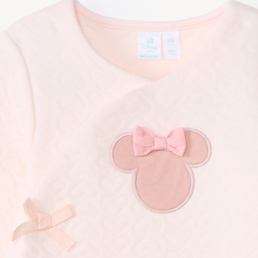 Combinaison longue unie rose patch brodé Minnie Disney pour bébé fille  