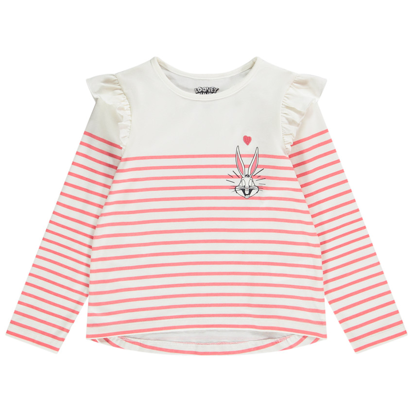 T-shirt manches longues marinière en jersey Bugs Bunny Warner pour fille Main T-shirt manches longues marinière en jersey Bugs Bunny Warner pour fille