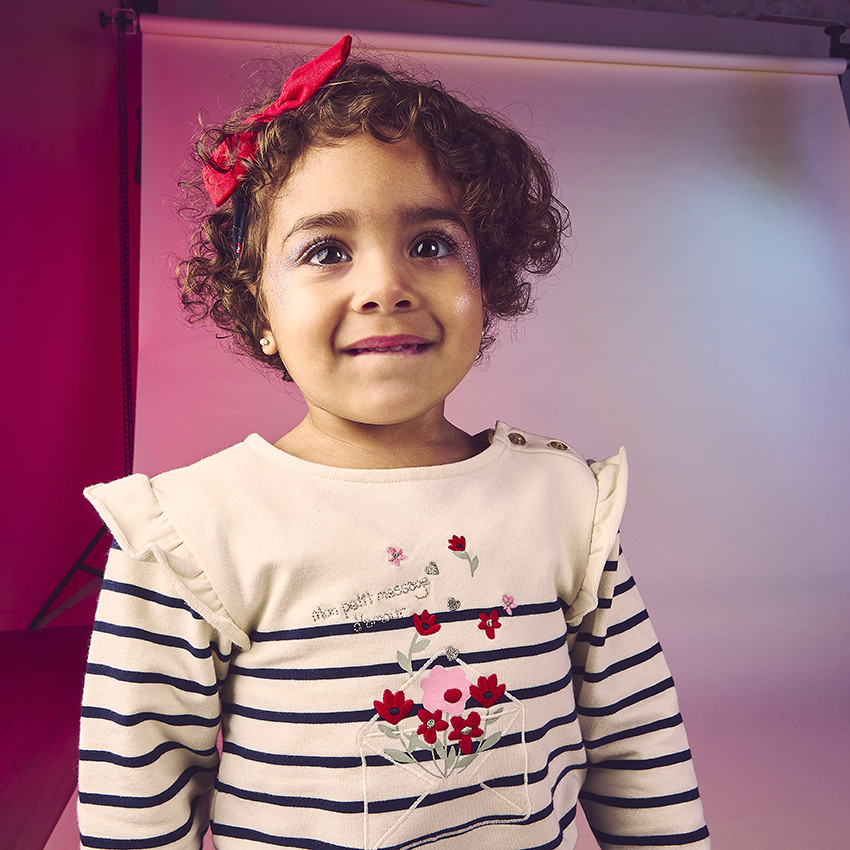 T-shirt manches longues fantaisie marinière pour bébé fille 