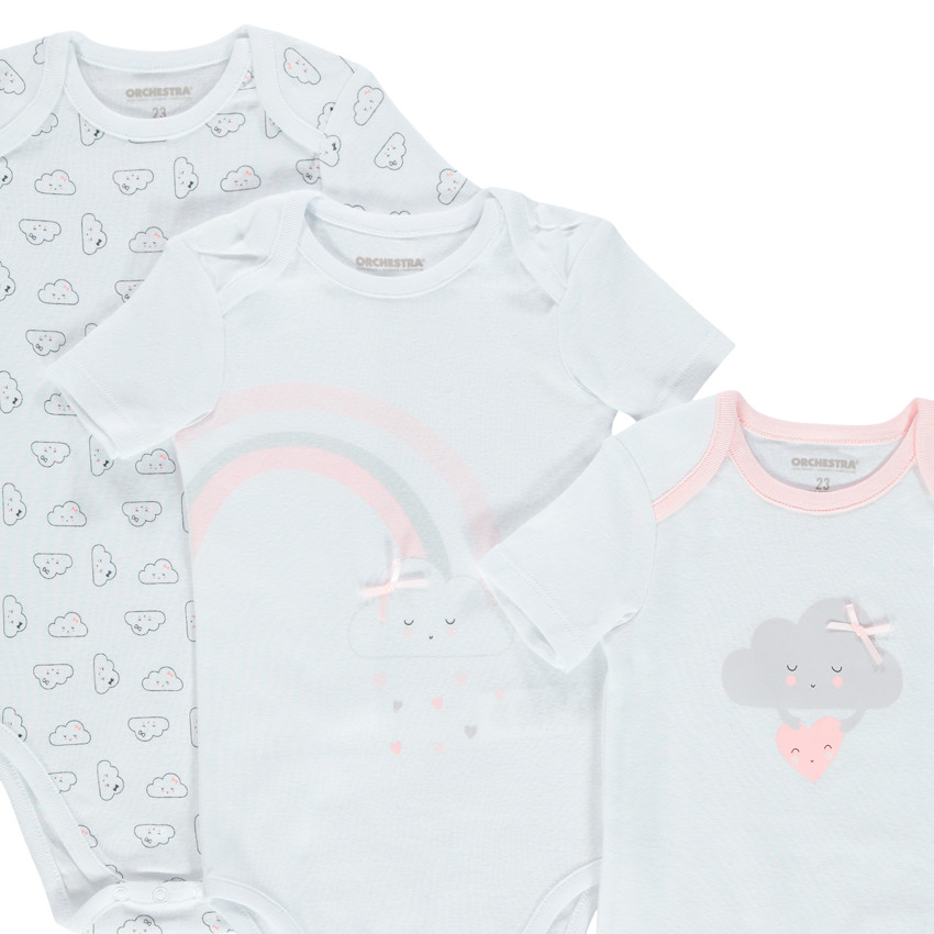 Σετ  7 τμχ κοντομάνικα bodies με στάμπα συννεφάκια  