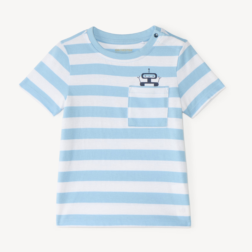 T-shirt rayé imprimé robot pour garçon bébé 