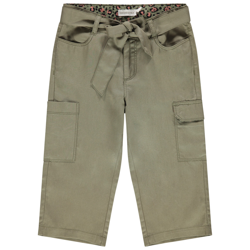 Pantacourt χακί με τσέπες  και ζώνη φουλάρι 