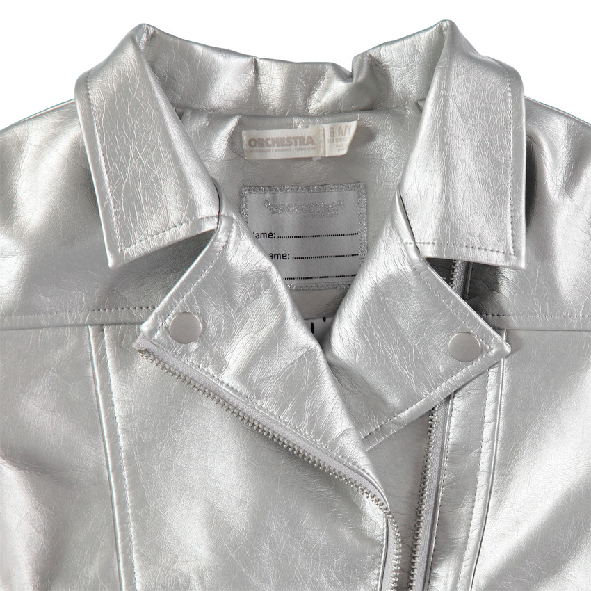 Τζάκετ perfecto από ασημί δερματίνη με εμπριμέ επένδυση 
