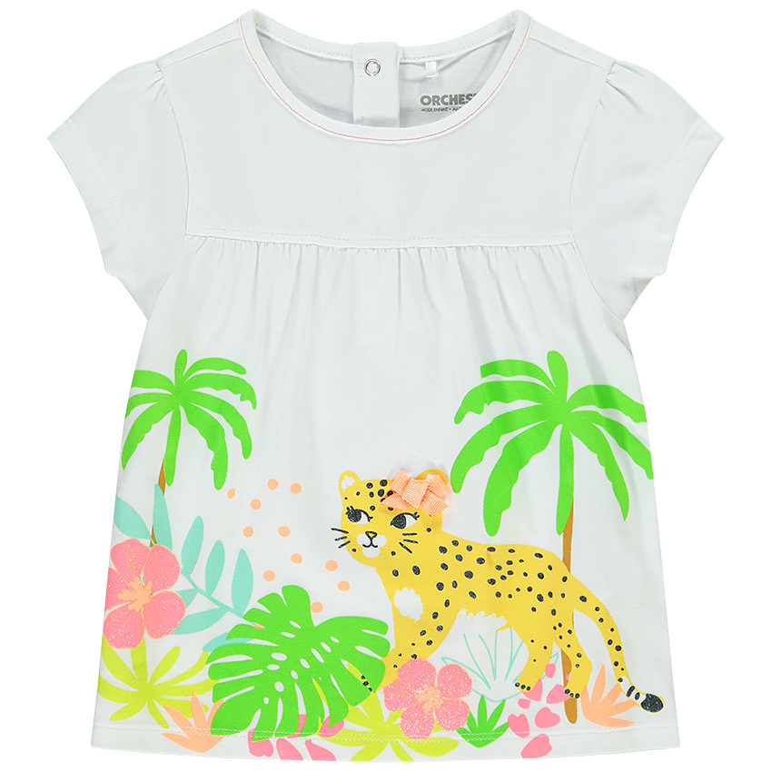 T-shirt manches courtes en jersey avec print jungle et noeud fantaisie pour bébé fille 