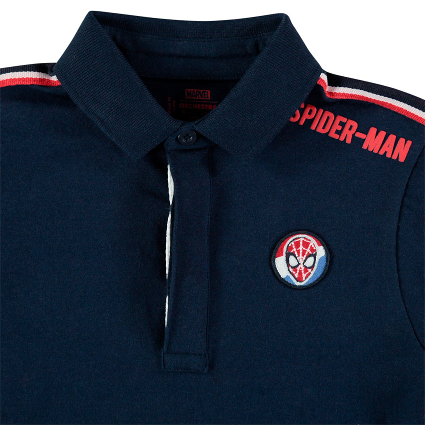 Polo manches longues à badge Spiderman et bandes contrastées 