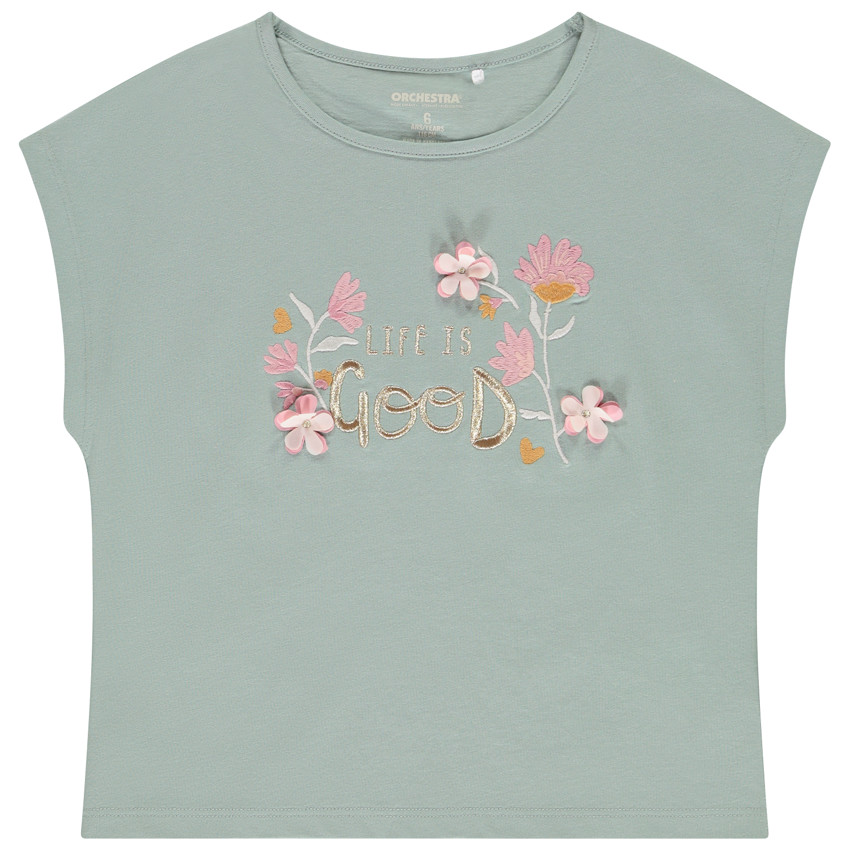 Κοντομάνικο μπλουζάκι με κέντημα 3D για κορίτσι 