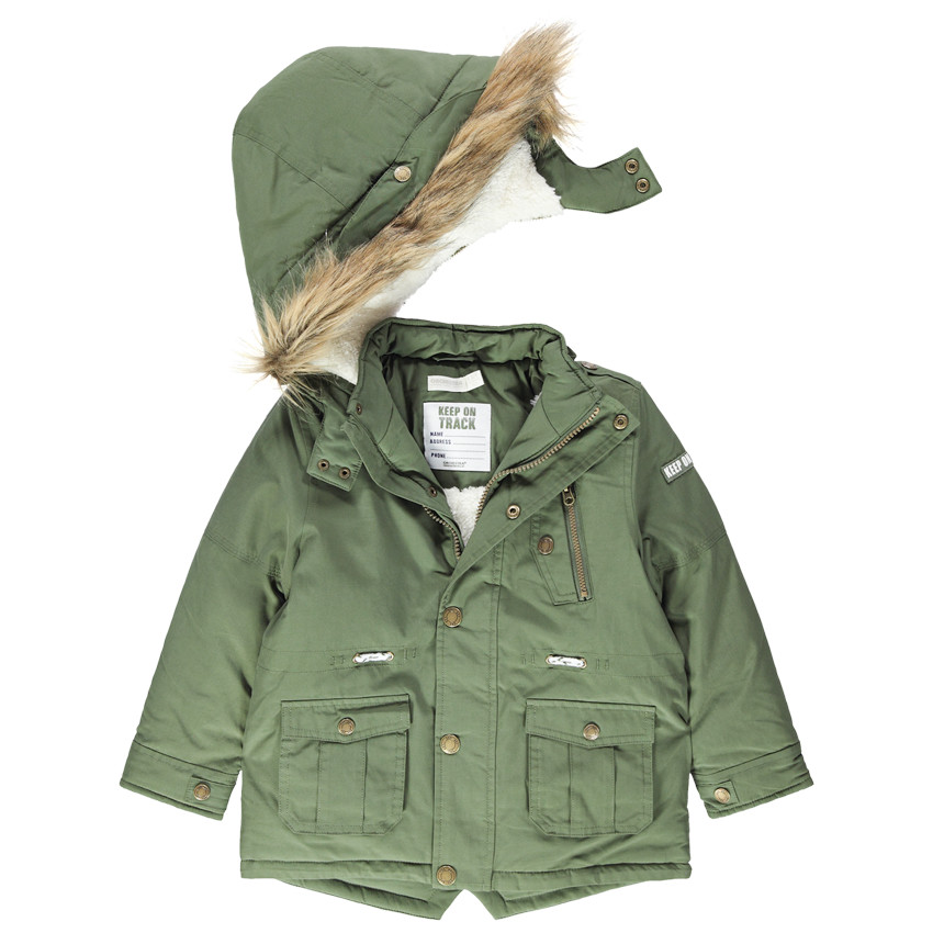 Υφασμάτινο παρκά με επένδυση από sherpa, αφαιρούμενη κουκούλα και τσέπες 