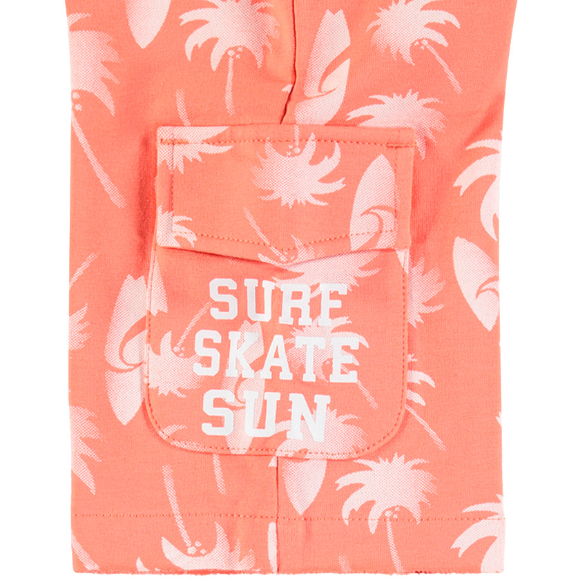 Σύνολο μπλούζα με στάμπα φοίνικες και σερφ και ριγέ βερμούδα 