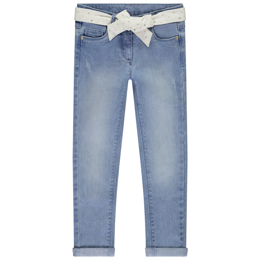 Τζιν slim εφέ φθοράς με ζώνη φουλάρδου για κορίτσι 