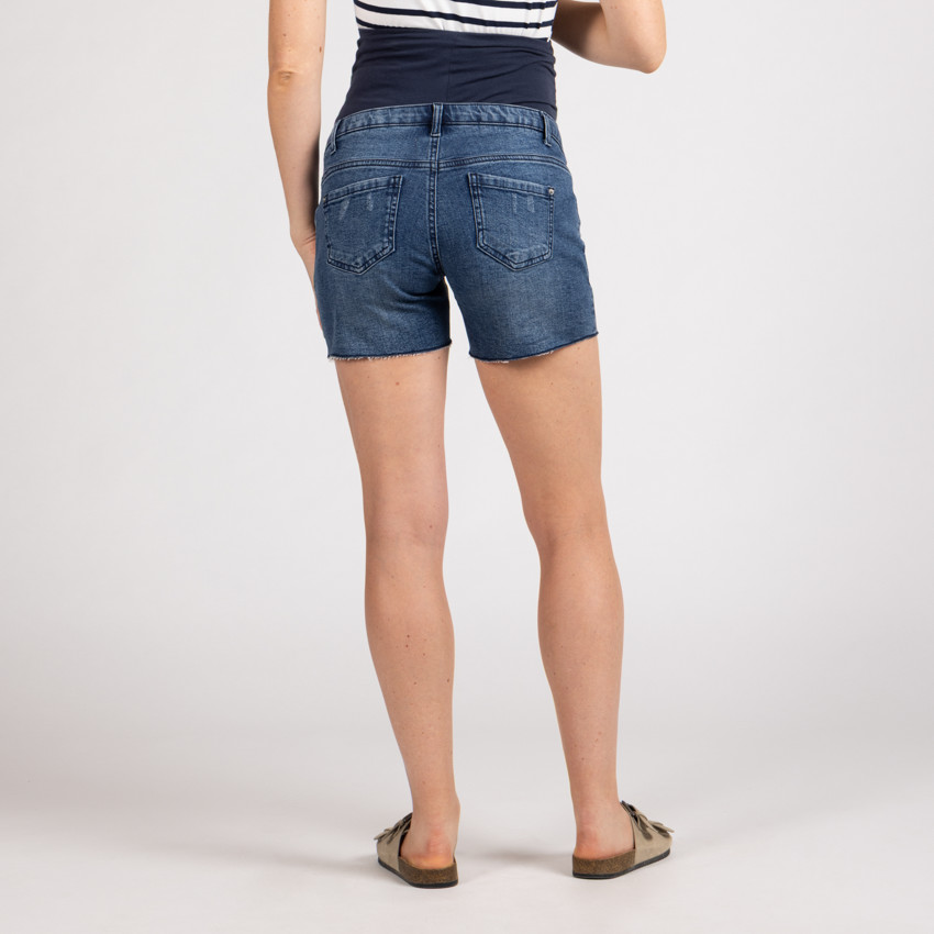 Σορτς εγκυμοσύνης από jean με effet used και ψηλό bandeau jersey 
