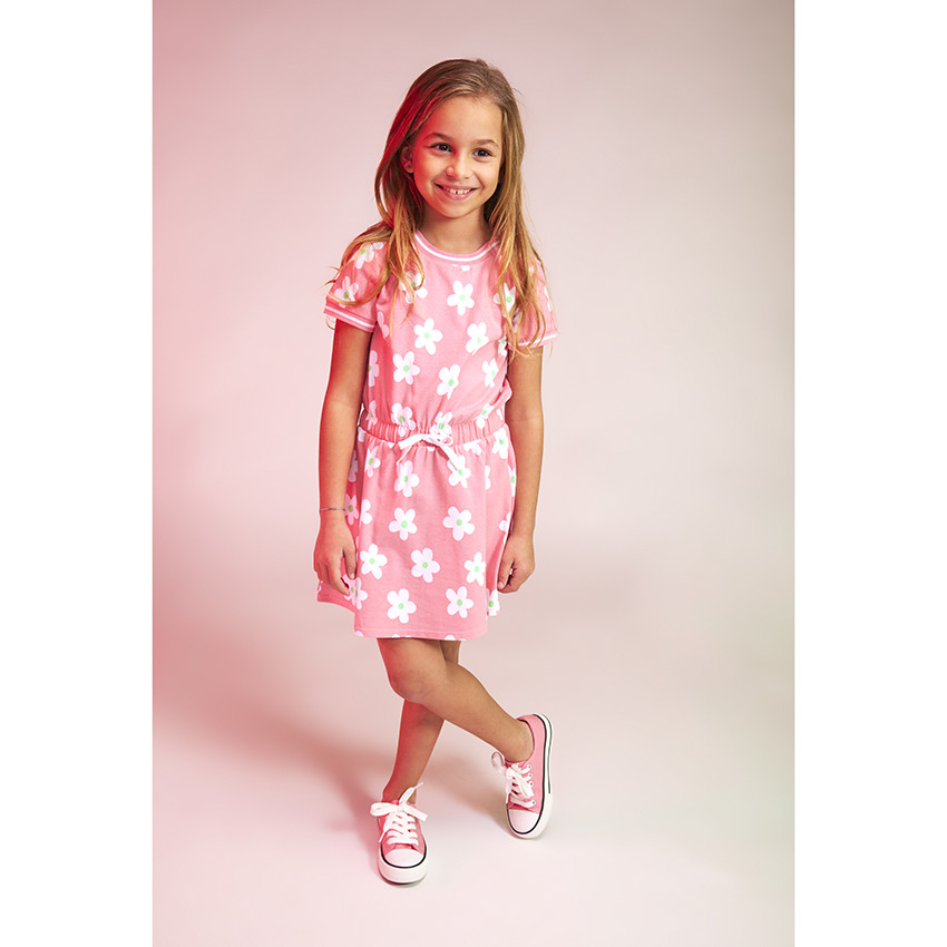 Φόρεμα από σφουγγάρι με σφιγμένη μέση και σχέδιο λουλούδια για κορίτσι 