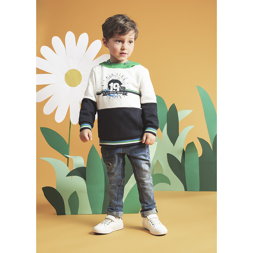 Φανελένιο φούτερ με κουκούλα, τυπωμένη φράση και τσέπες 